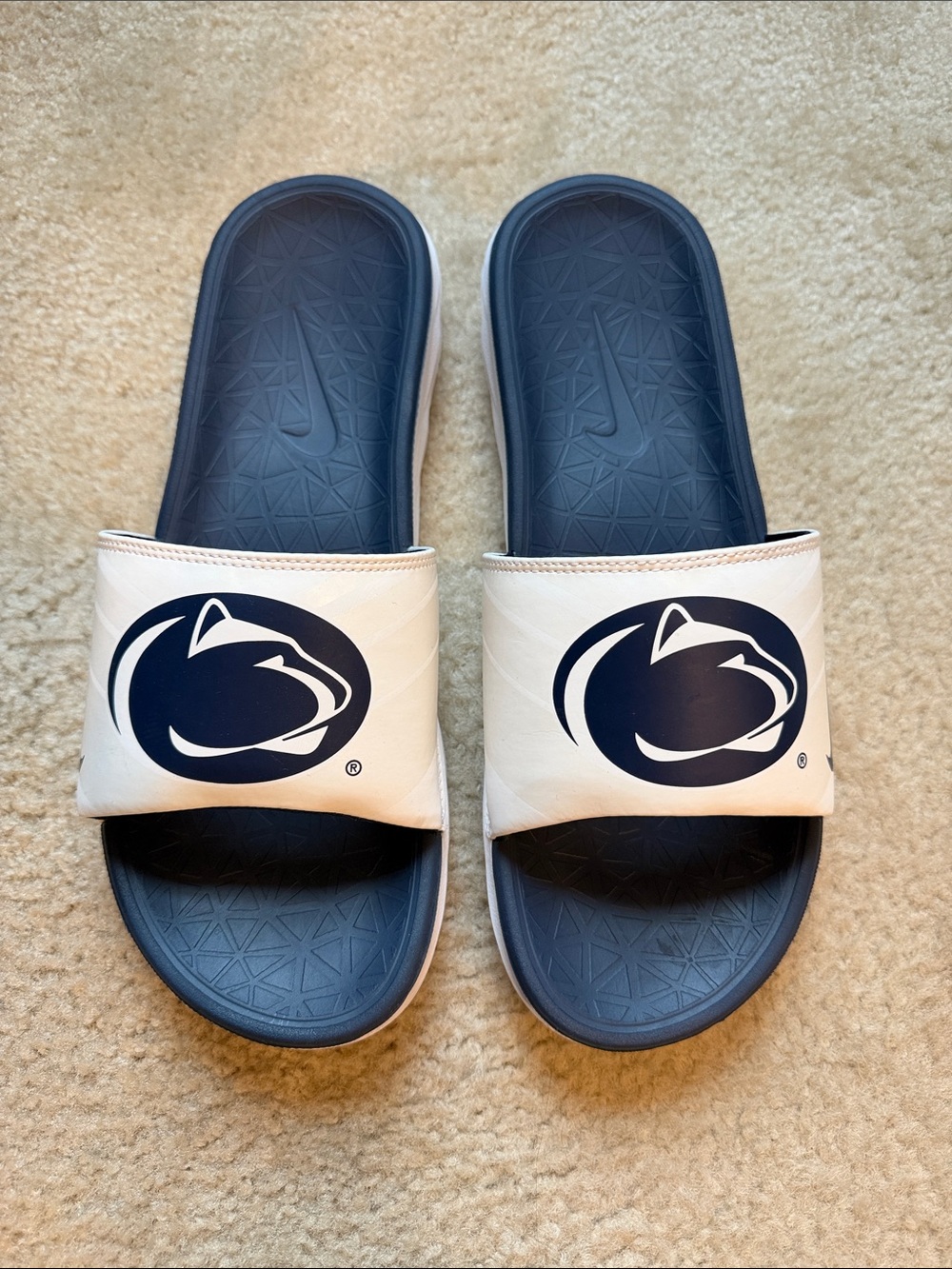 Nike Blue and White Mens Penn State Slide Sandals